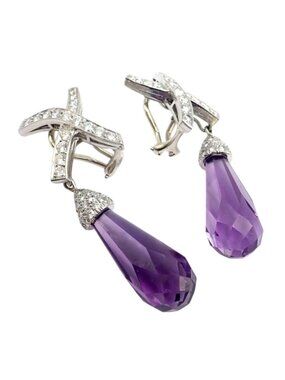 Tiffany & Co Picasso Platinum X Drop Diamond Amethyst Night + Day Earrings 1985